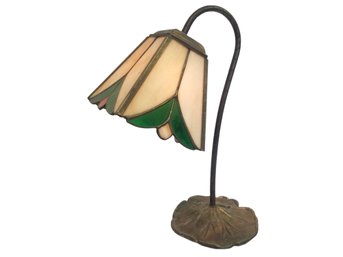 Antique Tiffany Style Slag Glass Gooseneck Lily Pad Desk Light Lamp