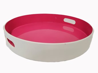 Isaac Mizrahi Hand Painted Hot Pink & White Round Handled Tray