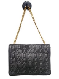 New BC Handbags B And C Ladies Black Embossed Vegan Leather Purse With Gold Tone Chain Handle & Extra Strap