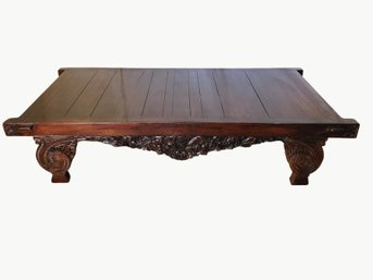 Huge Antique Indonesian Carved Teak Wood Alter Table Made With Peg Construction