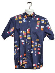 Men's NAUTICA Size Small 100 Percent Cotton Short Sleeve Button Down Nautical Flag Shirt