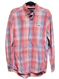 Men's Vineyard Vines Long Sleeved Button Down Red & Blue Plaid Shirt - Size Medium