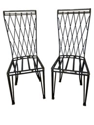 Set Of Two Heavy Wrought Iron & Brass Accent Side Chairs