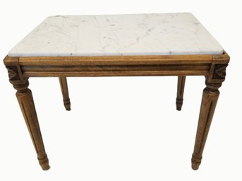 Antique Louis XVI Hand Carved Wooden Marble Top Accent/side Table