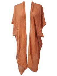 New Costa Rica Sequin Accented Open Kimono Beach Cover Up With Frayed Edges In Copper - One Size