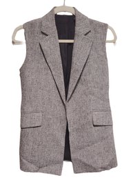 Women's THEORY Size 0 Grey Tweed Linen Sleeveless Vest Jacket