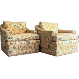 A Pair Of Quality Swivel Club Chairs And Ottoman