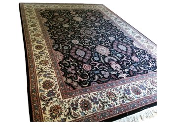 Beautiful All Over Black Fringed Kashan Oriental Area Rug - 13' X 19'