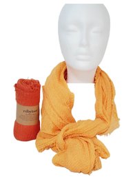 Two New Rubyzaar Boho Organic Cotton Blend Gauze Fringed Wraps Scarves In Copper & Gold