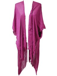 New Maui Sequin Accented Open Kimono Beach Cover Up With Frayed Edges In Fuschia Pink - One Size