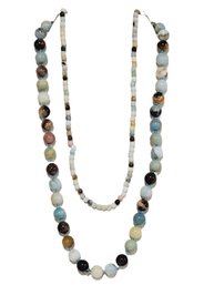 Duo Of New Amazonite Beaded Gemstone Ladies Necklaces - One With Sterling Clasp(Lot D)