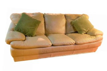 Tan Leather Comfy Sofa Couch 8 Foot