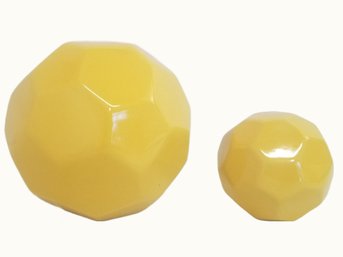 Two Lemon Drop Yellow Ceramic Decorative Spheres Made By Lazy Susan