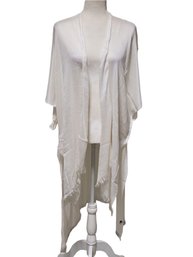 New Cabo Open Weave Kimono Beach Cover Up In White With Frayed Edges