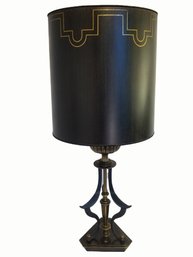 Dramatic Vintage MCM Hollywood Regency Black Brass And Steel Table Lamp 40'