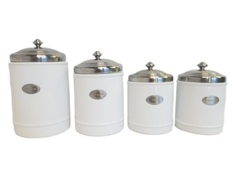 Williams-Sonoma White Ceramic Canister Set With Metal Lids