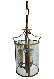 Antique 1920s  Brass And Glass Hanging Pendant Light