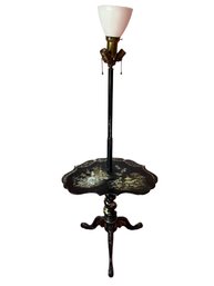 A Victorian Chinoiserie Lacquered Floor Lamp With Scalloped Table And Lee Garvey Shade