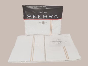 New Sferra Grand Hotel Collection Made In Italy White & Wheat Full / Queen Flat Sheet & Pillowcases &