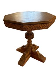 Vintage Carved Oak Feudal Oak Octagonal Pedestal  Table.