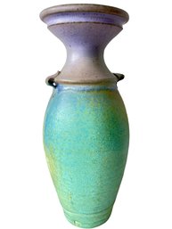 Signed And Marked 'J' Contemporary Pottery Vase 14'.