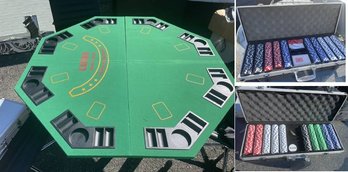 Gaming Table Top Foldable In Case  And Gambling Chips In Carry Cases