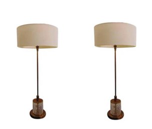 Currey And Company Brass Lamps (pair) Crackle Glass With Linen Shades ** Chatham Pick UP
