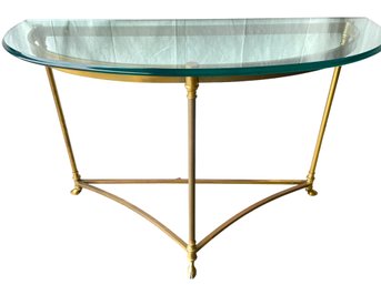 Vintage Brass And Glass Demi Loon Console Table .