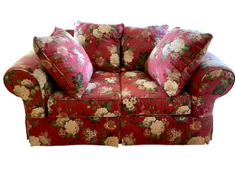 Rolled Arms Floral Two Cushion Loveseat. {1}