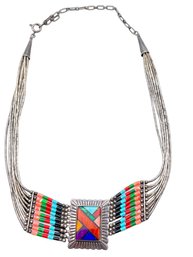 Captivating Vintage  Sterling Silver, Beaded Native American Necklace.