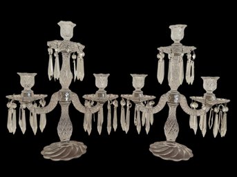 Pair Of Antique Crystal Candelabra Candle Holders.