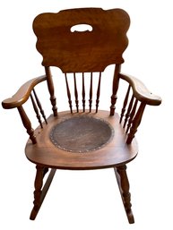 Antique Rocking Chair With Leather Seat.