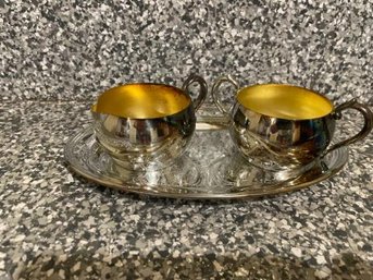 Oneida Silver Plate Creamer And Sugar With Tray