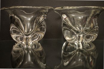 Pair Of ORREFORS Mid Century Modern Crystal Vases By Edward Hald