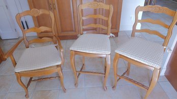 Pair Of Counter-height Wicker Seat Stools With A Matching Chair