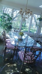 Metal And Glass Dining Table With 6 Chairs, With Matching Open Metal Shelf