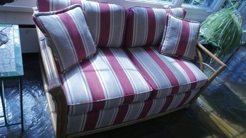 Rattan Love Seat With Striped Cushion