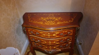 Three Door Decorative Cabinet, With Metal Rams Head Accents