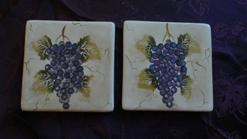 Set Of Hand Painted Cabernet Trivets / Hot Plates With Grape Themes
