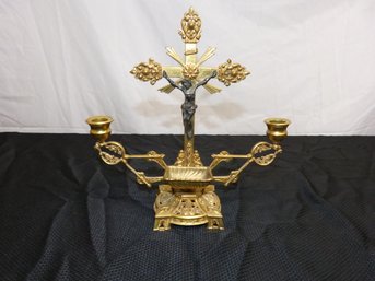 Antique Religious Candle Holder & Holy Water Font