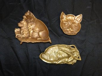 Group Of Antique Metal Figural Card Holders / Trays -Dogs - Cat - One  New Haven