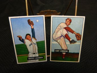 Lot Of (2) Vintage Original 1951 Bowman Baseball Cards    - Lockman - Simmons