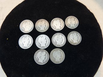 Group Of (10) Barber Silver Half Dollars  1892 - 1915