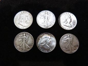Group Of (6) Mixed US Silver Half Dollar Coins  -Walking Liberty - Franklin