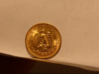1945 Mexican Gold Coin  Dos Pesos  .900 Fine Gold