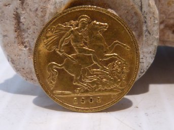 1908 British Gold Coin   1/2 Sovereign  .917 Fine Gold