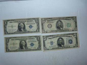 Group Of One & Five Dollar US Bank Notes Bills Series Of  1934 & 1935 Some Silver Certificates
