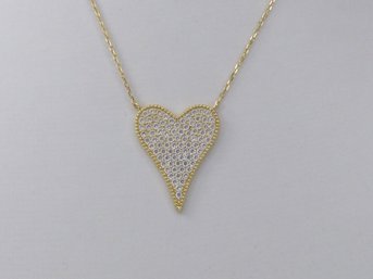 Gold Over Sterling Silver Pave Set CZ Heart Necklace