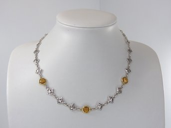 Gorgeous Designer Signed DY - David Yurman Sterling Silver , 18K Gold & Citrine Necklace