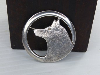 Beautiful Artist Signed Sterling Silver  Cut Out Wolf's Head Brooch